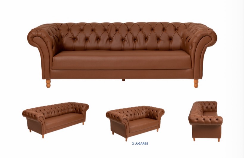Sofá Chesterfield marrom em diferentes configurações